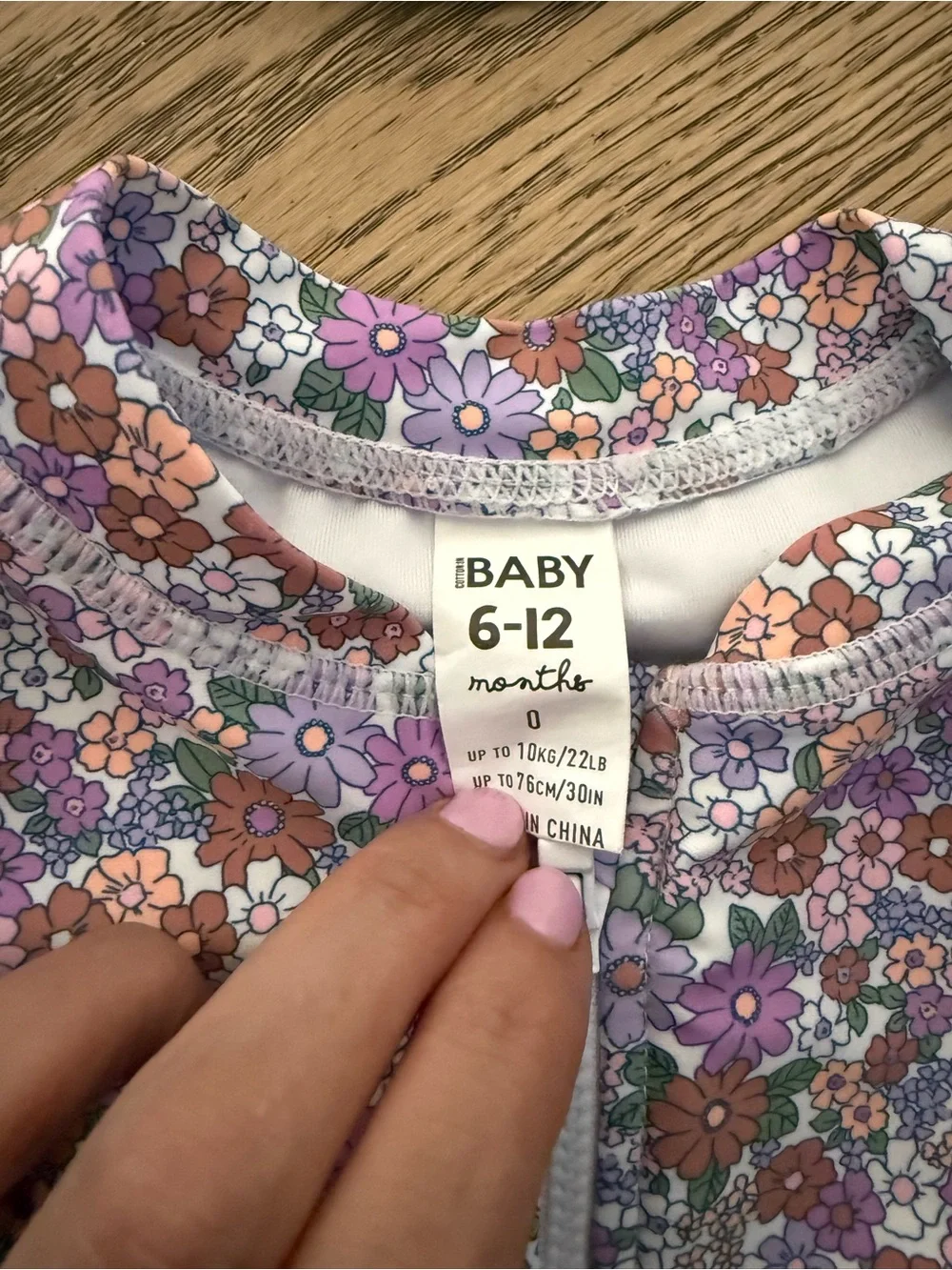 Cotton-On Kids Long Sleeve Floral One-Piece Rash Guard Swimsuit with Sun Hat